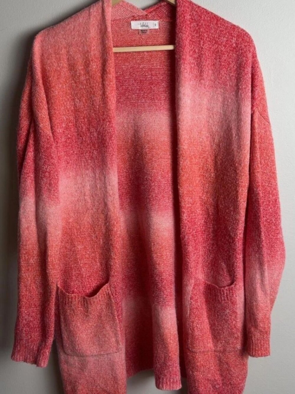 Talulah Ombre Knit Cardigan Red Pink Gradient Pockets Wool Size Small Women’s